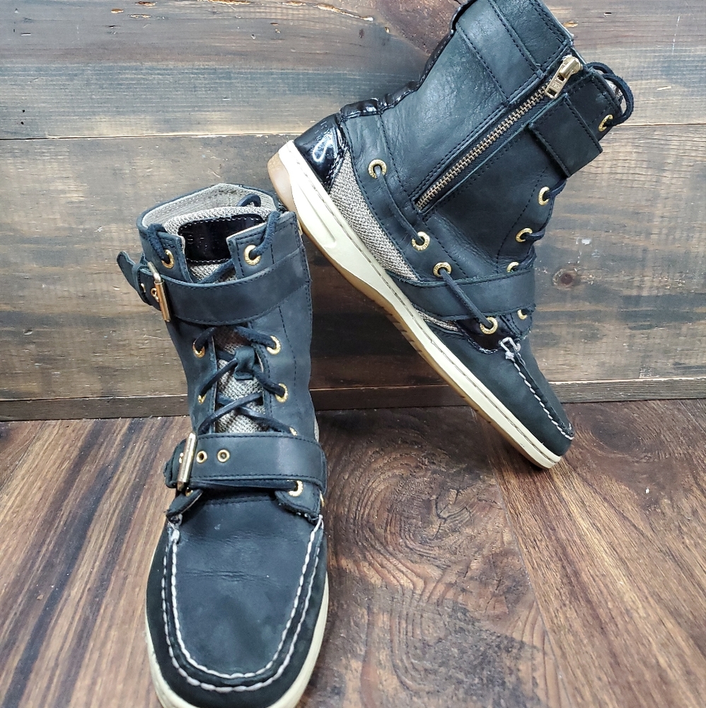Sperry Top-Sider Huntley Zip Buckle Black  Boat Deck Shoe Boots Women's sz 7.5M